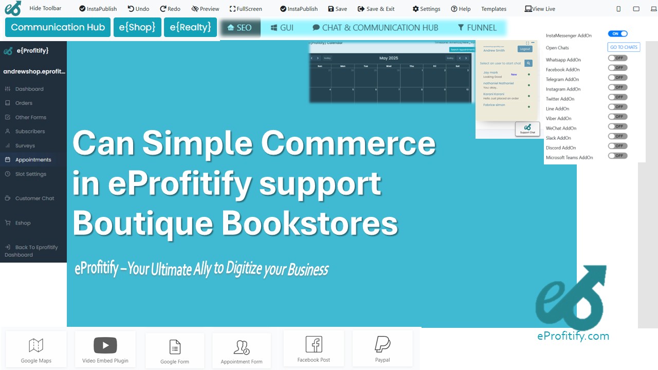 Can Simple Commerce in eProfitify support Boutique Bookstores